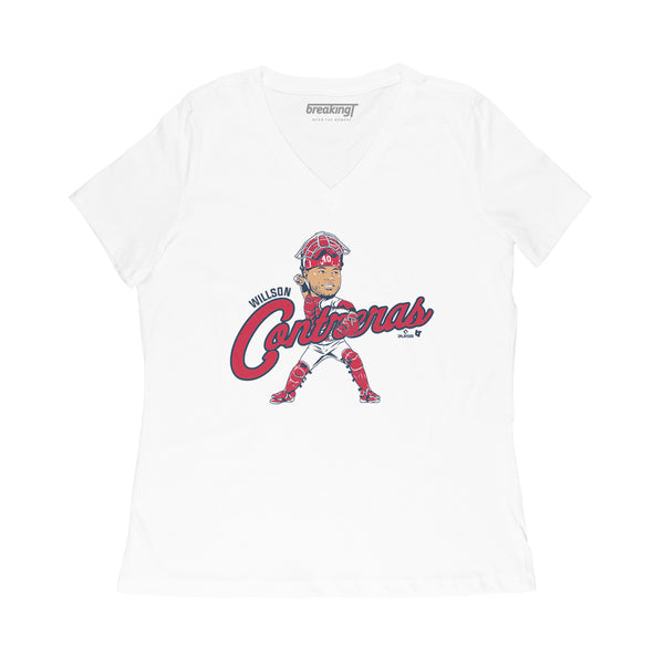 Willson Contreras: Caricature, Women's V-Neck T-Shirt / Extra Large - MLB - Sports Fan Gear | breakingt