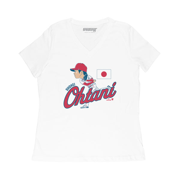 Shohei Ohtani: Japan Caricature, Women's V-Neck T-Shirt / Small - MLB - Sports Fan Gear | breakingt