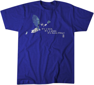 Royal blue t-shirt featuring Toronto Blue Jays center fielder Kevin Pillar making a diving catch.