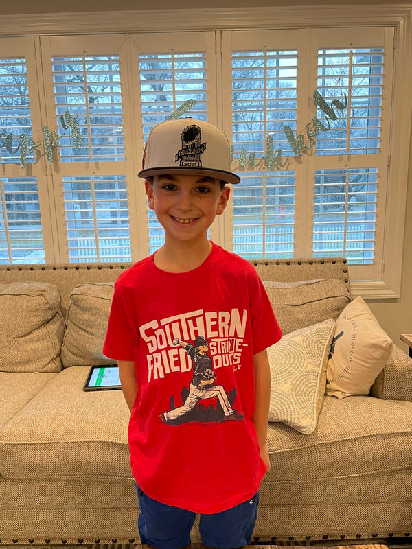 Max Fried: Southern Fried Strikeouts, Adult T-Shirt / Small - MLB - Sports Fan Gear | breakingt